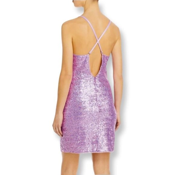 BCBGMAXAZRIA NWT Purple Sequin Cowl Neck Mini Party Dress Size Small Homecoming - Picture 2 of 14